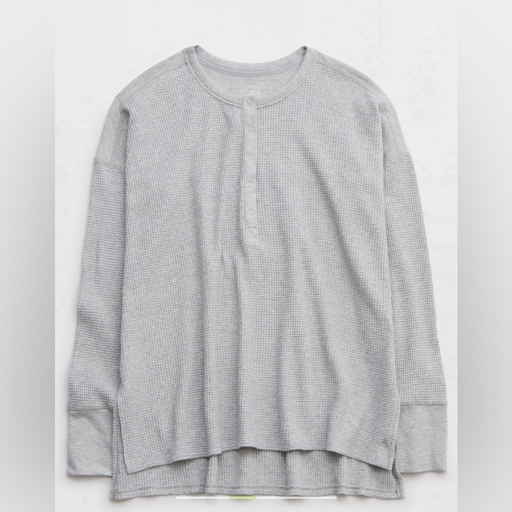 Aerie offline waffle knit henley long sleeve tee top sweater wow oversized shirt - Picture 1 of 8